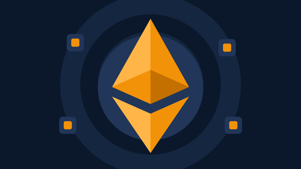 Oranje Ethereum-diamant met netwerkknooppunten